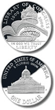 2000 Library of Congress Commemorative Silver Dollar (Obverse and Reverse)