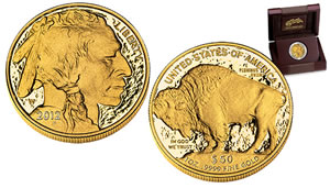 U.S. Mint image of the 2012 American Buffalo Gold Proof Coin and its case