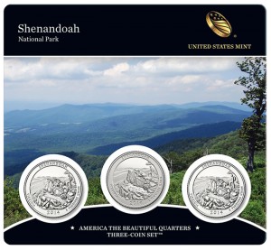 Front of Shenandoah National Park Quarters Three-Coin Set