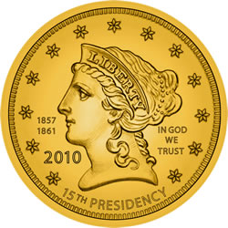 James Buchanan's First Spouse Gold Coin Liberty Obverse Design James Buchanan's First Spouse Gold Coin Liberty Obverse Design