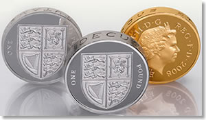 2008 UK Royal Shield of Arms &pound;1 Gold, Silver and Piedfort Proof Coin