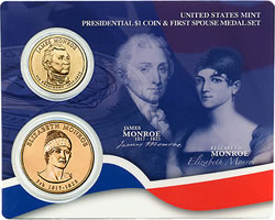 James Monroe Presidential $1 Coin and Elizabeth Monroe First Spouse Medal Set