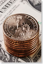 Presidential $1 coins and paper bill