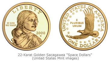 22 Karat Golden Sacagawea Space Dollars