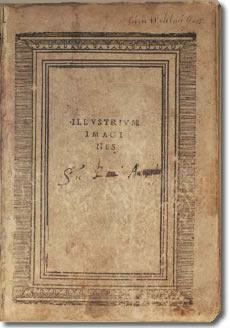 The simple title page of the world&rsquo;s first illustrated numismatic book, Illustrium Imagines, published in 1517 in Rome. (Photo credit: American Numismatic Association/Douglas A. Mudd.)