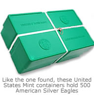 A United States Mint Container that holds 500 American Silver Eagles