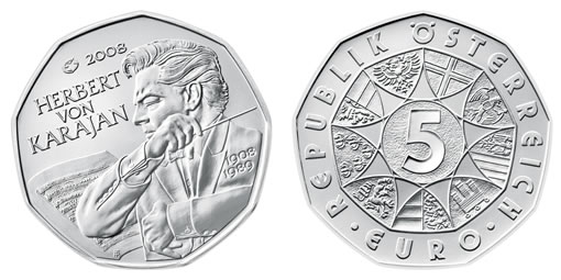 Austrian Mint Nine-Sided Silver Coin Celebrates Herbert von Karajan Austrian Mint Nine-Sided Silver Coin of Herbert von Karajan