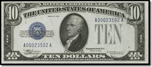 Fr. 1700 1933 $10 Silver Certificate