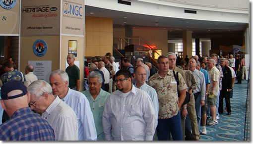 The opening day line stretched through the convention center at the June 3 - 5, 2010 Long Beach Coin, Stamp & Collectibles Expo. (Photo credit: Donn Pearlman) Long Beach Expo Lines