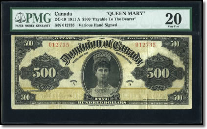 Canadian "Queen Mary" $500 1911 note Canadian "Queen Mary" $500 1911 note, face