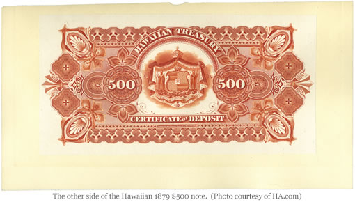 Rare 1879 Hawaiian $500 Note
