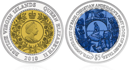 World's First Bi-Color Titanium Coin Celebrates 175th Anniversary of Hans Christian Andersen's First Book of Fairy Tales (Click to Enlarge Bi-Color Titanium Coin Hans Christian Andersen