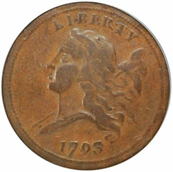 1793 Half Cent. B-2, C-2. Rarity-3. Vf-25 (pcgs). 1793 Half Cent. B-2, C-2. Rarity-3. Vf-25 (pcgs).
