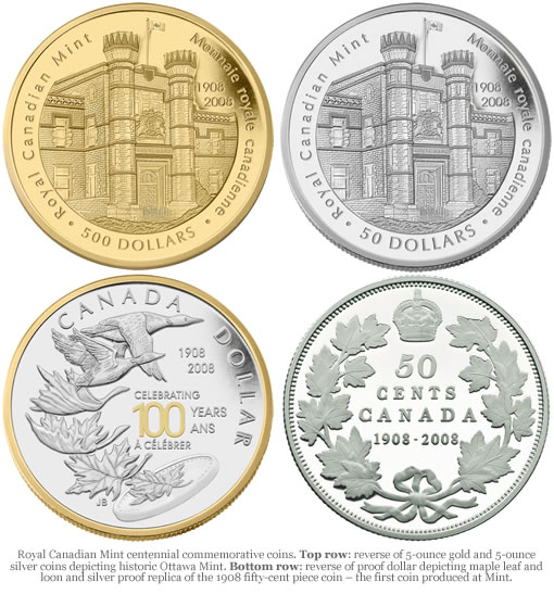 Royal Canadian Mint centennial commemorative coins