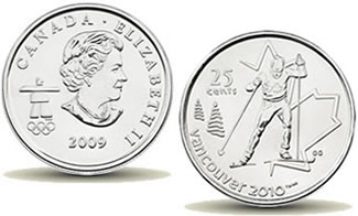 Royal Canadian Mint Vancouver 2010 commemorative 25-Cent Cross-Country Skiing Coins