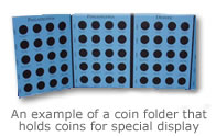 An example of a coin folder that holds coins for special display