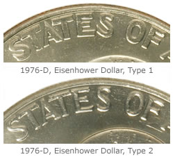 Notice the difference between the two variety types of the Bicentennial Eisenhower Dollars