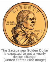 If the president signs the new amendment, the Sacagawea Golden Dollar will receive, among other things, a yearly design change.