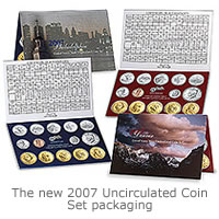 The new 2007 Uncirculated Coin Set packaging and extra coins.