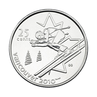The 25 Cent Circulation Coin Alpine Skiing (Reverse) from the Royal Canadian Mint