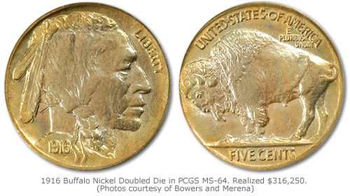 Buffalo Nickel Doubled Die Obverse in PCGS MS-64 that realized $316,250