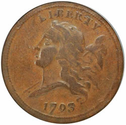 1793 Half Cent. B-2, C-2. Rarity-3. Vf-25 (pcgs).