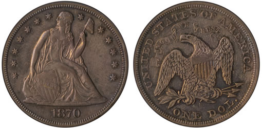 1870-S Seated Liberty Dollar Eliasberg Specimen for $1.3 million to Certified Acceptance Corp