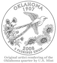 Original artist rendering of the Oklahoma quarter by U.S. Mint