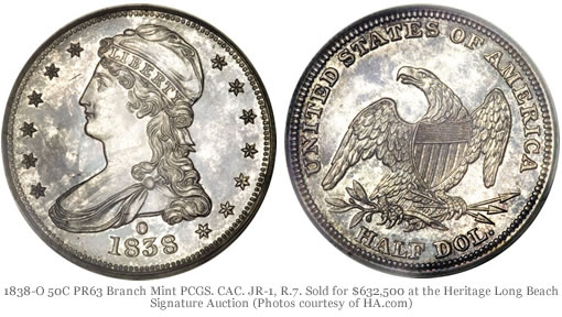 1838-O 50C PR63 Branch Mint PCGS. CAC. JR-1, R.7. 