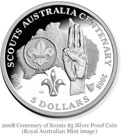 2008 Australian Centenary of Scouts $5 Proof Coin