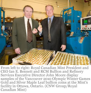 Olympic Gold and Silver Maple Leaf bullion coins