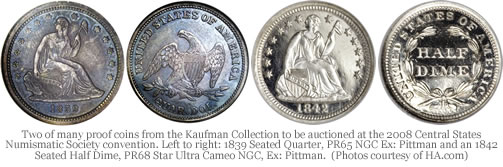 Two proof dimes from the Kaufman Collection