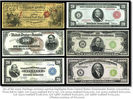 Banknotes auctioned by Heritage at Central States Numismatic Society convention 