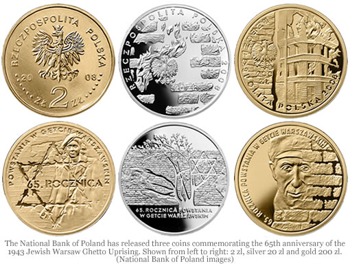 65th Anniversary of Warsaw Ghetto Uprising Commemorative Coins from Poland