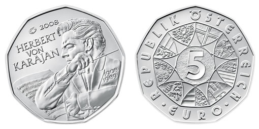Austrian Mint Nine-Sided Silver Coin of Herbert von Karajan