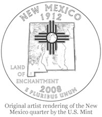 Original artist rendering of the New Mexico quarter by U.S. Mint