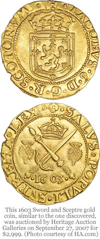 1603 Sword and Sceptre gold coin
