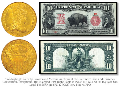 1801 Capped Bust Right Eagle and 1901 $10 Legal Tender Note 