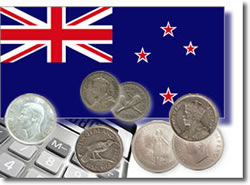 New Zealand silver coins and calculator