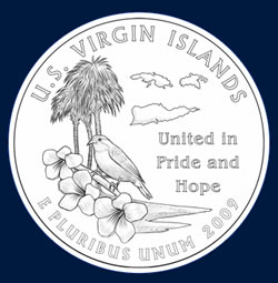 Virgin Islands commemorative quarter design: VIRGIN ISLANDS BEAUTY, YELLOW BREAST YELLOW CEDAR TYRE PALM