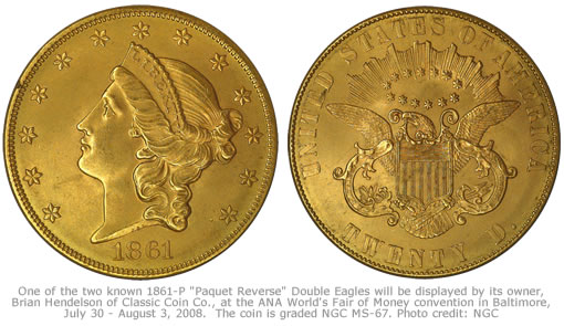 1861-P Paquet Reverse Double Eagle Gold Coin
