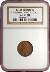 1943-S bronze Lincoln cent - obverse