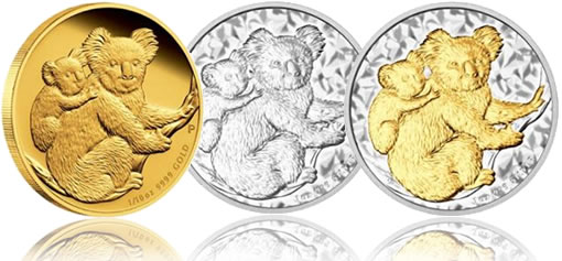 2008 Silver, Gilded and Gold Koala Coins