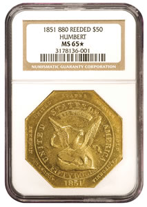 1851 Augustus Humbert $50 Gold Piece Graded MS-65 * by NGC