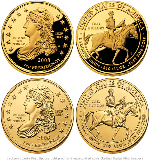 Jackson Liberty First Spouse gold proof and uncirculated coins