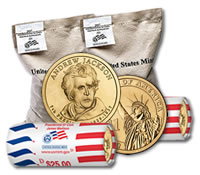 Andrew Jackson Presidential $1 Dollar Coin Bags and Rolls