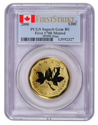 "First Strike" 2008 Canadian Maple Leaf Gold Certifeid Coin