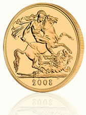 British Royal Mint 2008 UK £5 Gold Brilliant Uncirculated Coin, Reverse