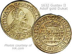 Swedish 1632 Gustav II Adolf gold Dukat gold coin