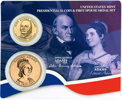 John Quincy Adams Presidential $1 Coin and First Spouse Medal Set